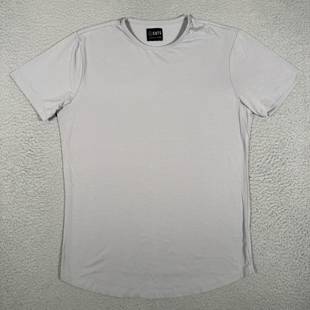 Cuts Clothing Shirt Mens Medium Gray Curve Hem‎ Pyca Pro Casual Preppy Logo